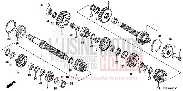 GETRIEBE von CB1000F "Big One" MUTE BLACK METALLIC (NH359) von 1995